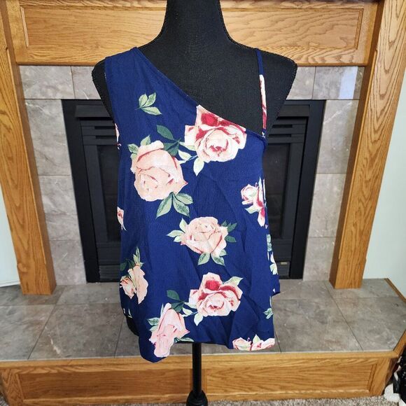 Seven Sisters Womens Printed One Shoulder Blouse, Blue NWT - Picture 2 of 5